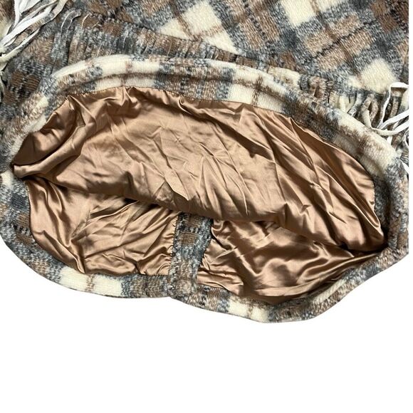 BLANK NYC Jacket WMNS L Beige Wool Blend Plaid Take Note Fringe Cropped Western - Picture 15 of 16